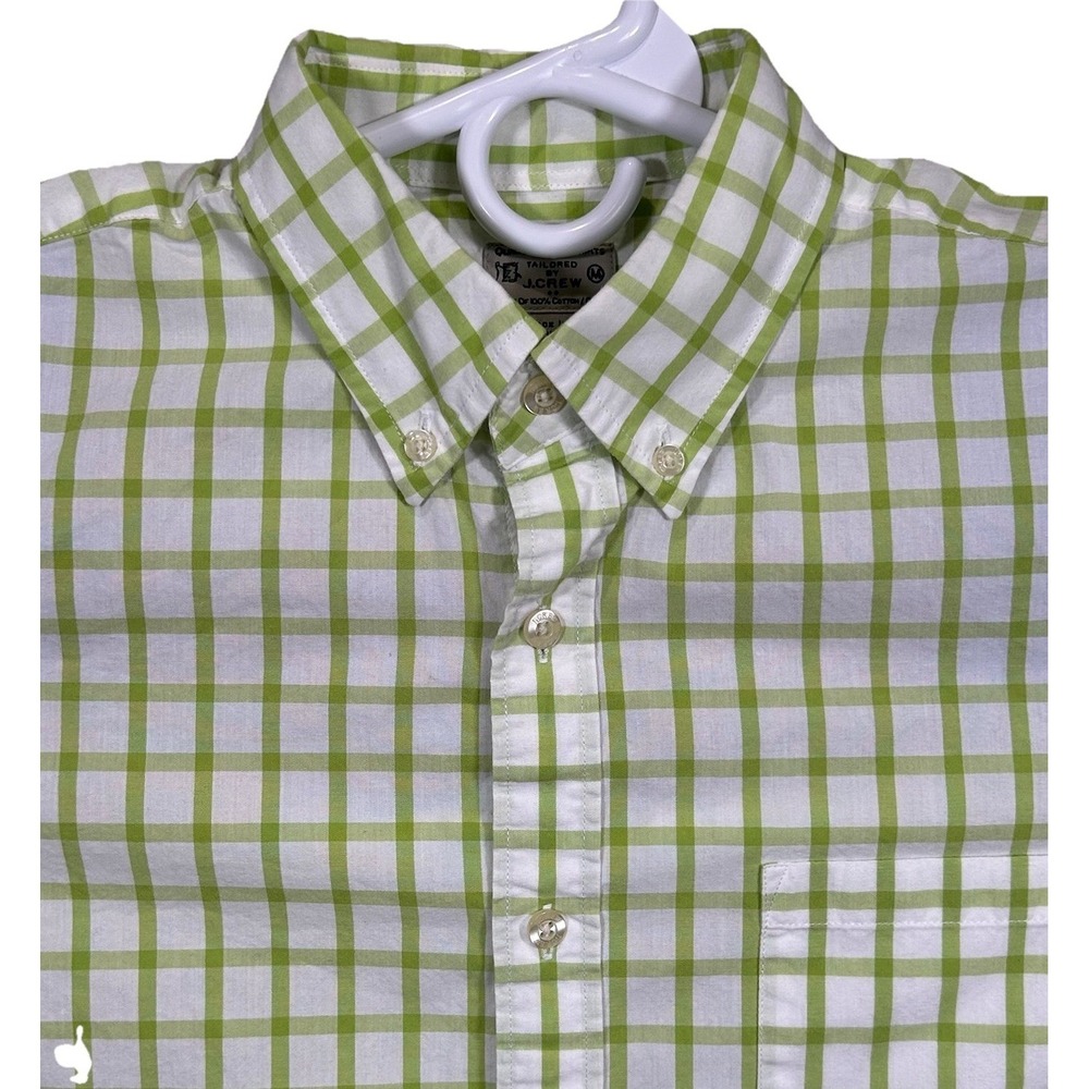 J.Crew Shirt Men's Medium Green White Checks Button Down Long Sleeve Cotton